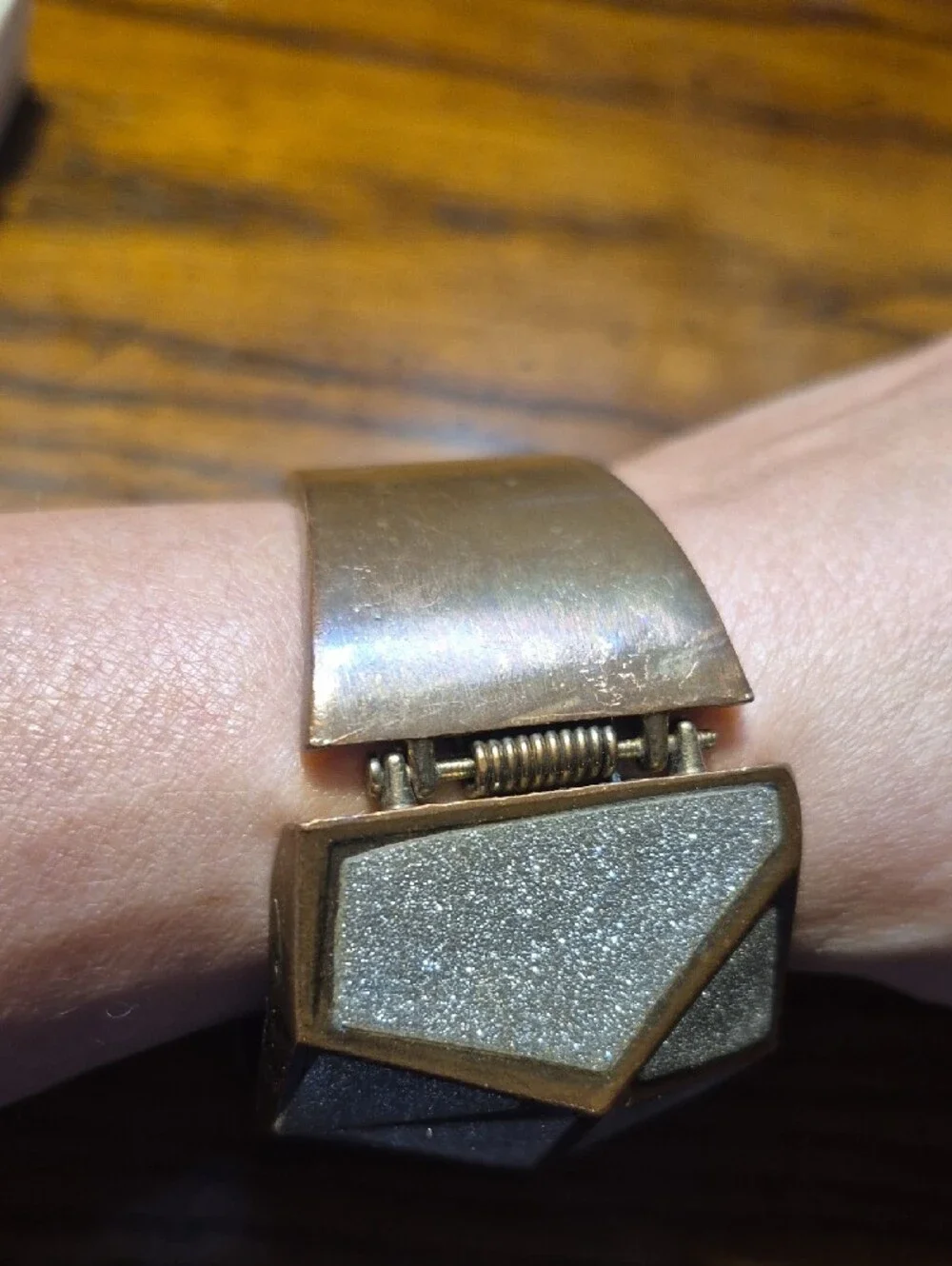 Copper Wide Clamper Bracelet Silver Shiny Sparkling Glitter Geometric Shape